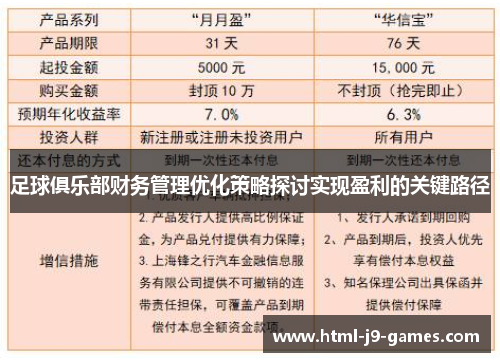 足球俱乐部财务管理优化策略探讨实现盈利的关键路径