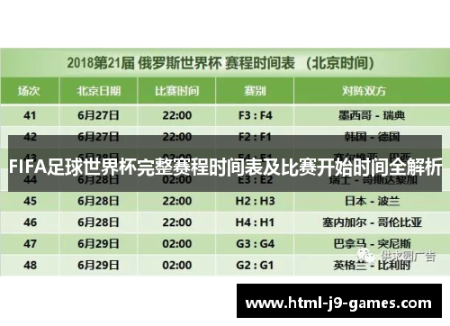 FIFA足球世界杯完整赛程时间表及比赛开始时间全解析